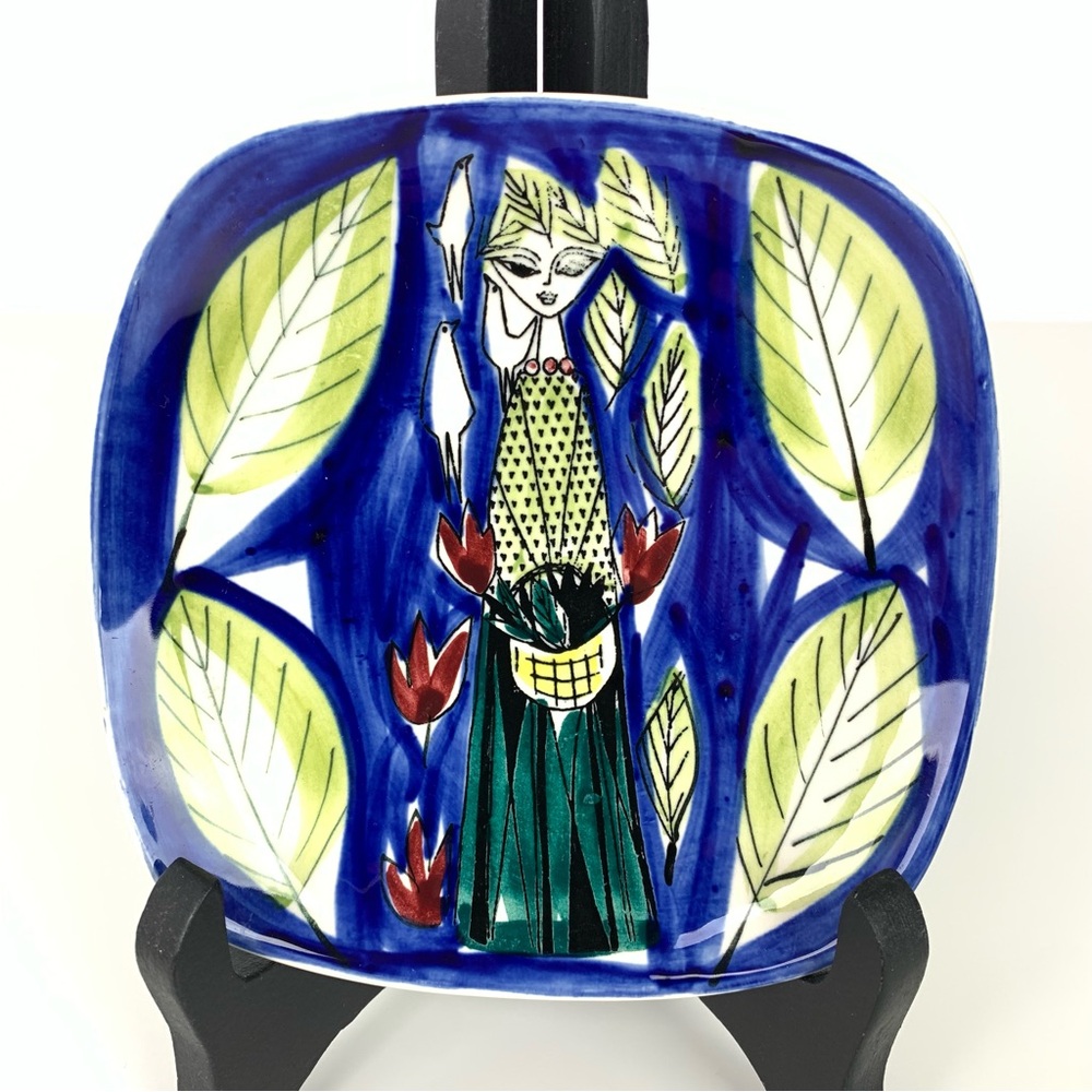 Stavangerflint Norway Handpainted Vtg Decorative Plate Scandinavian MCM Woman